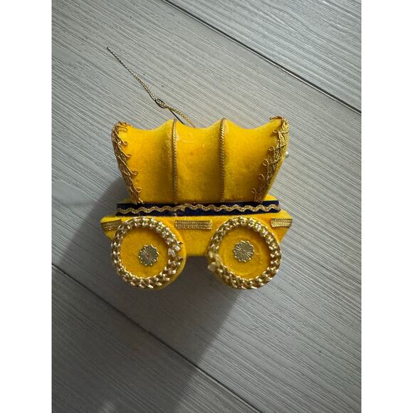 VTG Felt Covered Styrofoam Christmas Ornament Covered Wagon Yellow - Picture 1 of 8